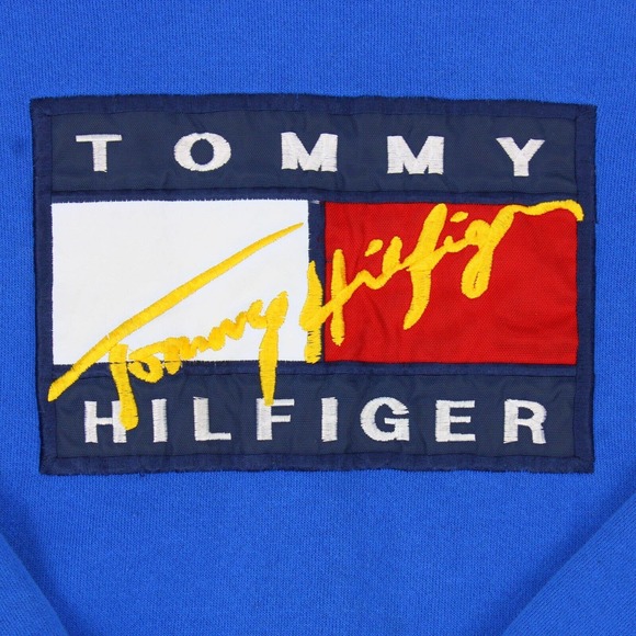 Vintage Tommy Hilfiger Sweatshirt Embroidered Flag Logo Blue Size Large Mens - Picture 2 of 7